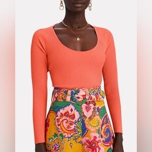 ALC Brendan Ribbed Knit Scoop Neck Shirt Persimmon Orange Size M